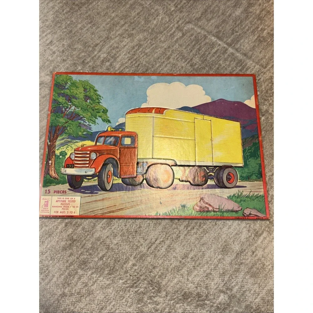 Vintage 1955 Milton Bradley Aptitude Tested Semi-Truck Frame Tray Puzzle